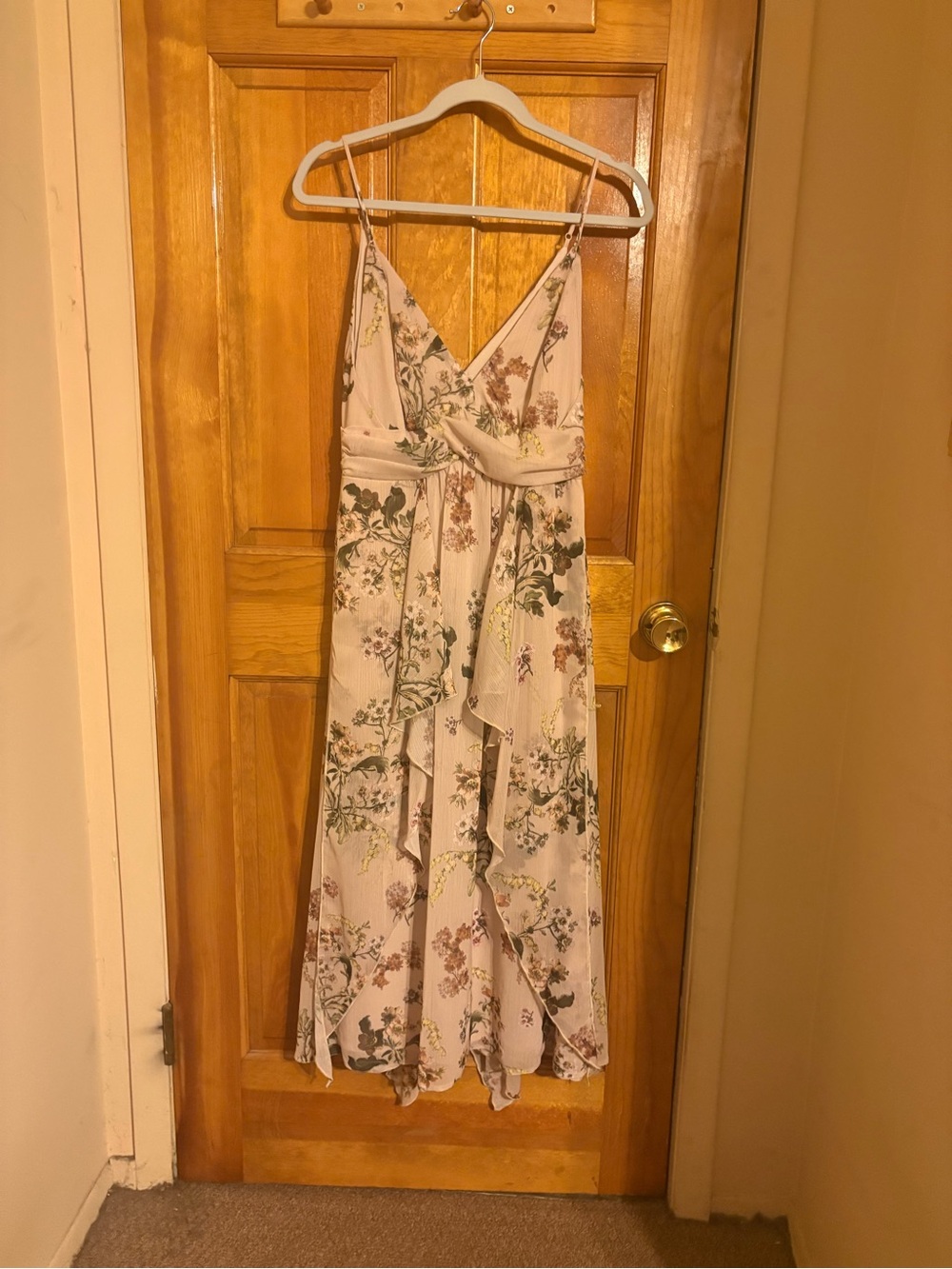 ASOS Cream Floral Midi Dress with Green & Brown Print NWT